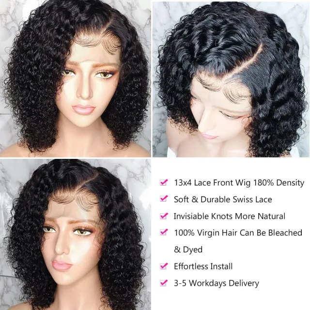 Laborhair Fashion Curly Bob Wig 180% Density Lace Front Wig