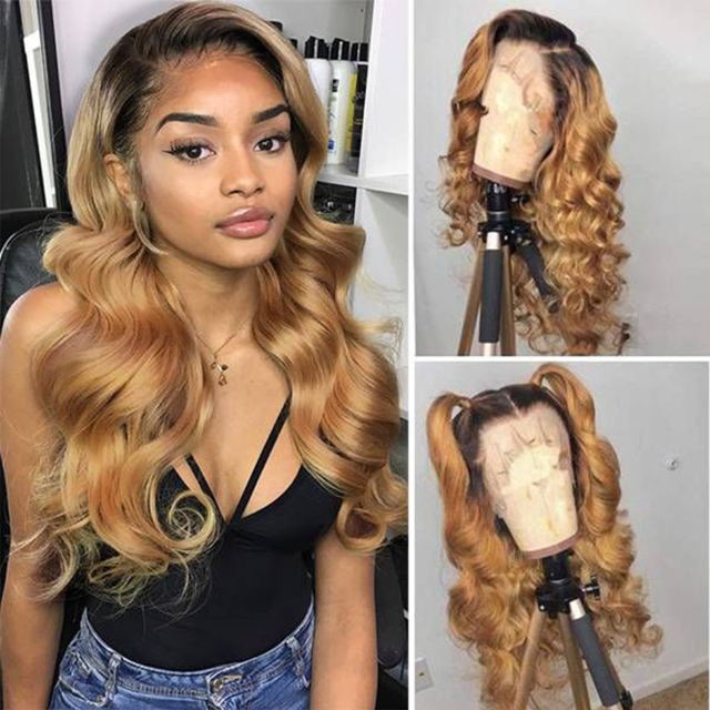 Laborhair Ombre 1B/27 Honey Blonde Color Body Wave Lace Front Wigs