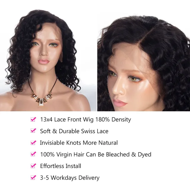 Laborhair Water Wave Bob Wig 180% Density Lace Front Wig
