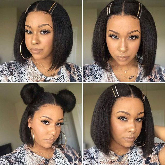 Laborhair Yaki Bob Wigs Kinky Straight Hair Lace Front Wigs