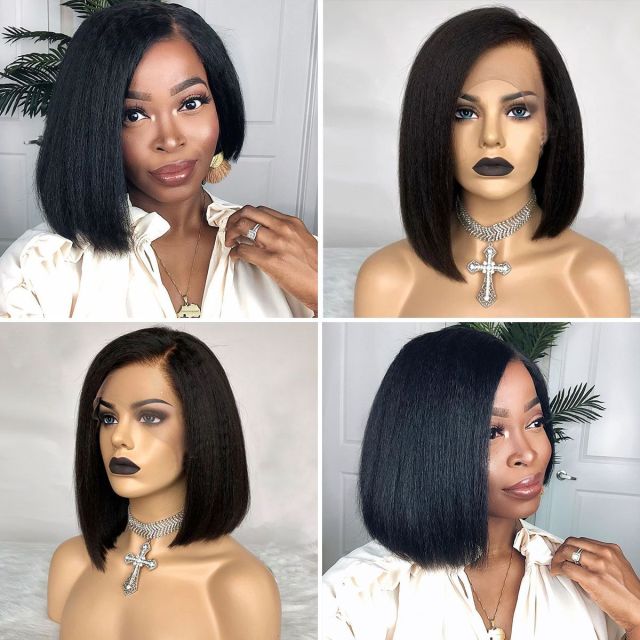 Laborhair Yaki Bob Wigs Kinky Straight Hair Lace Front Wigs