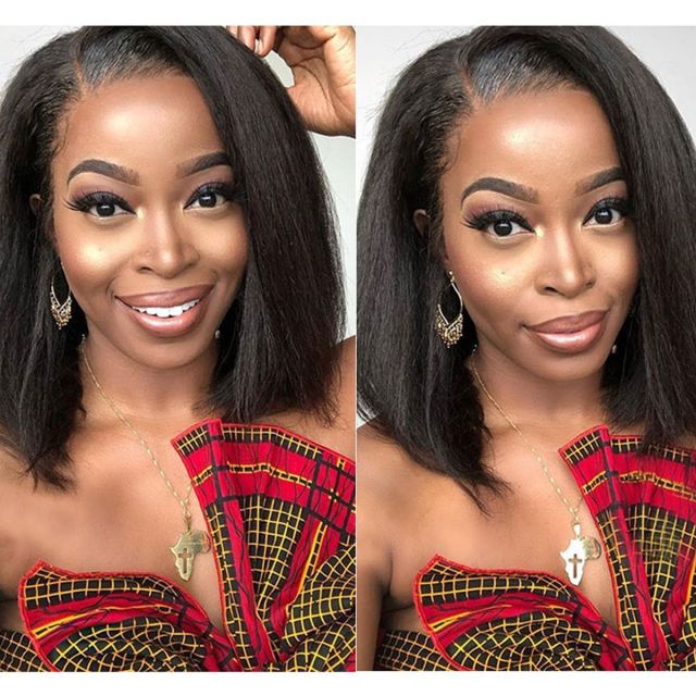 Laborhair Yaki Bob Wigs Kinky Straight Hair Lace Front Wigs