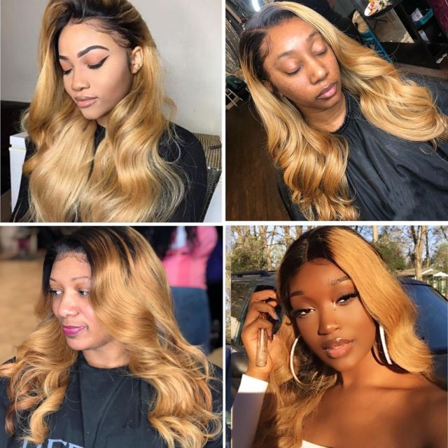 Laborhair Ombre 1B/27 Honey Blonde Color Body Wave Lace Front Wigs