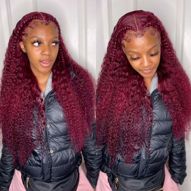 Laborhair 99J Burgundy Red Curly Wave 13x4 Lace Front Wig