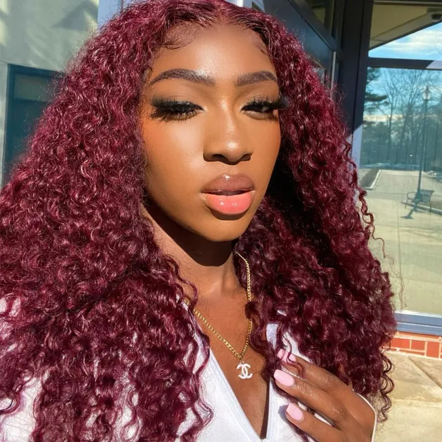 Laborhair 99J Burgundy Red Curly Wave 13x4 Lace Front Wig