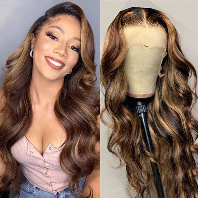 Laborhair Highlight Honey Blonde Body Wave Lace Front Wigs High Density Wig
