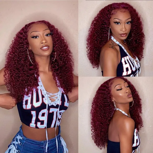 Laborhair 99J Burgundy Red Curly Wave 13x4 Lace Front Wig