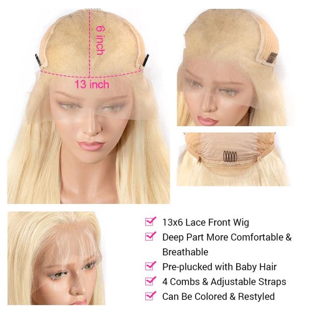 Laborhair 613 Blonde Straight Human Hair Lace Front Wigs 180 Density