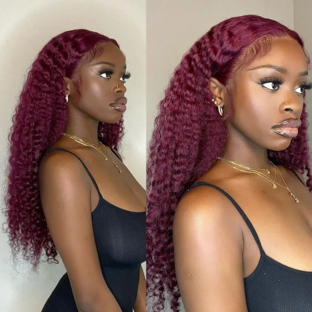 Laborhair 99J Burgundy Red Curly Wave 13x4 Lace Front Wig