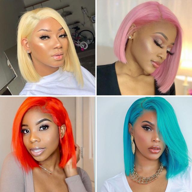 Laborhair Colorful 13x6 Lace Front Short Bob Wigs Straight Hair 150% LHW-033