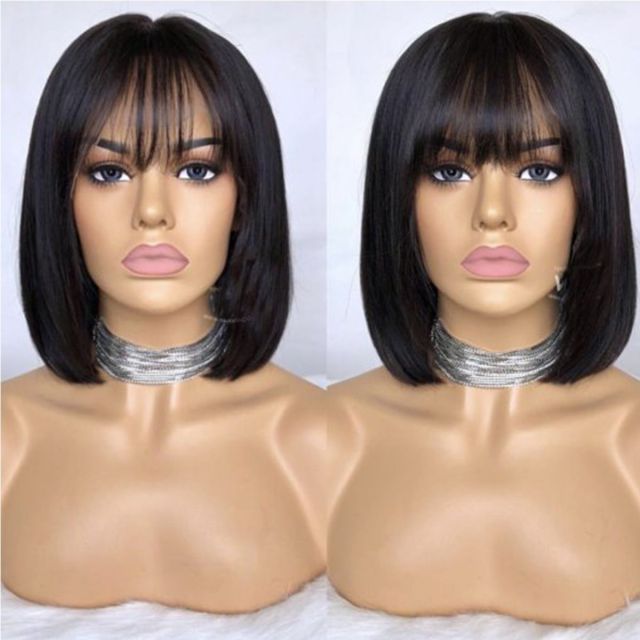 Laborhair Straight Hair Short Bob Wigs with Bangs 150% Density