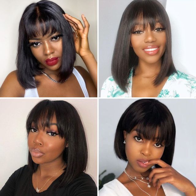 Laborhair Straight Hair Short Bob Wigs with Bangs 150% Density