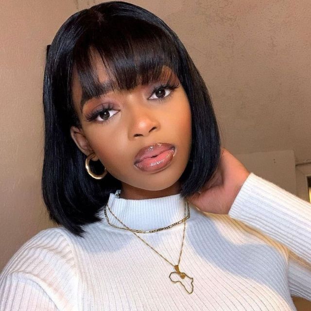 Laborhair Straight Hair Short Bob Wigs with Bangs 150% Density