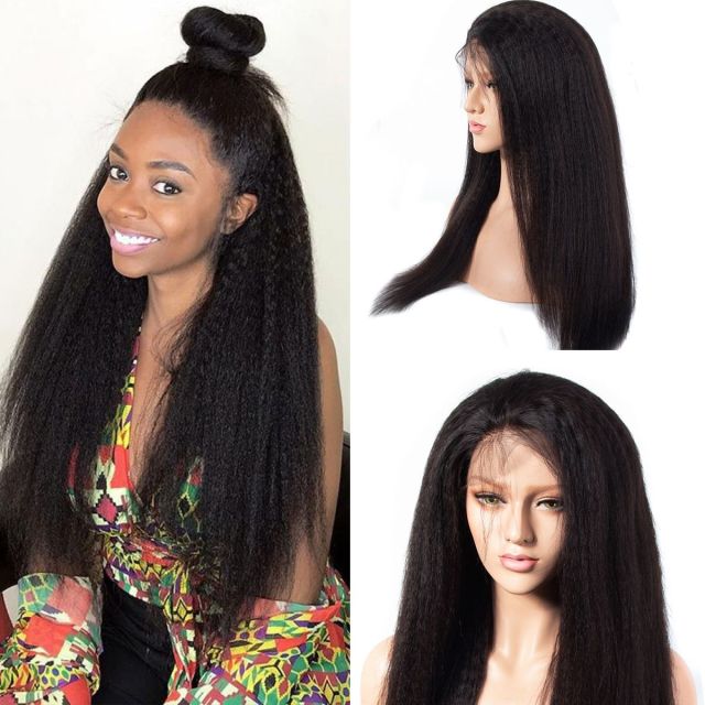 Laborhair Yaki 360 Lace Frontal Wigs Pre Plucked Kinky Straight Wave Human Hair Wigs 180% Density
