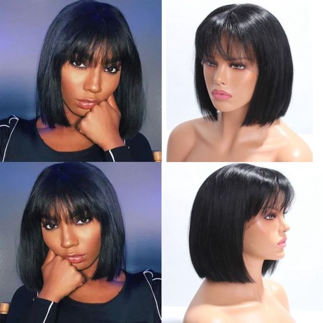 Laborhair Straight Hair Short Bob Wigs with Bangs 150% Density