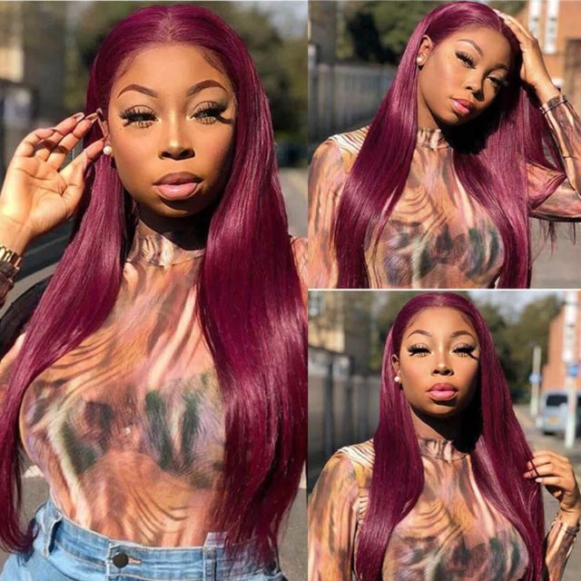 Laborhair 99J Color Burgundy Straight Hair Lace Front Wig