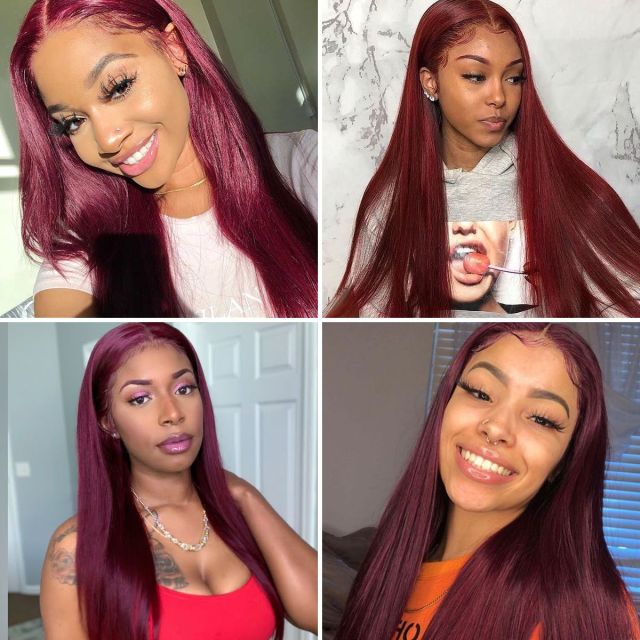 Laborhair 99J Color Burgundy Straight Hair Lace Front Wig