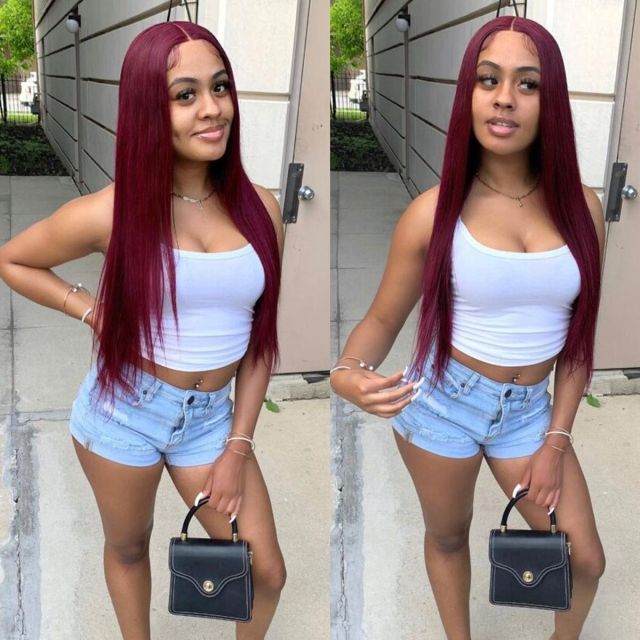 Laborhair 99J Color Burgundy Straight Hair Lace Front Wig