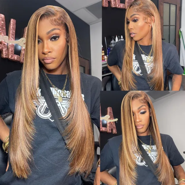 Laborhair Highlight Honey Blonde Straight Hair 13x4 Lace Front Wigs 180% Density