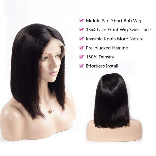 Laborhair 13x4 Straight Human Hair Lace Front Short Bob Wigs