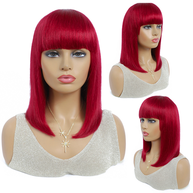 Laborhair Red Full Machine Made Wig With Bangs Bob Wigs