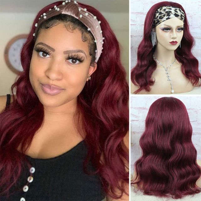 99J Body Wave Wig with Headband150% Density No Gel No Glue Silk Scarf Headband Wigs