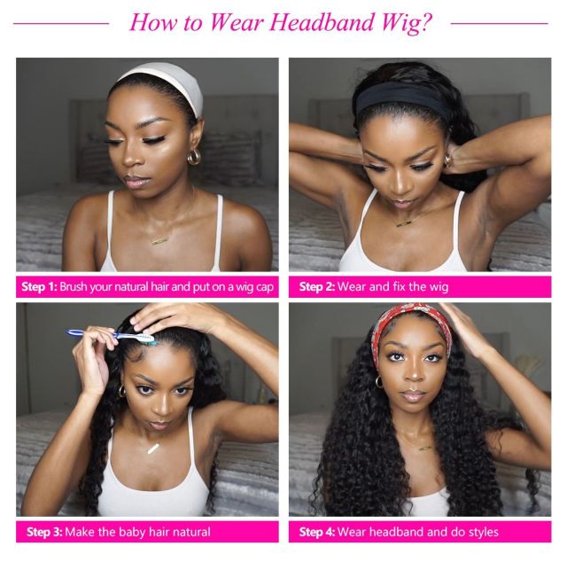 99J Body Wave Wig with Headband150% Density No Gel No Glue Silk Scarf Headband Wigs