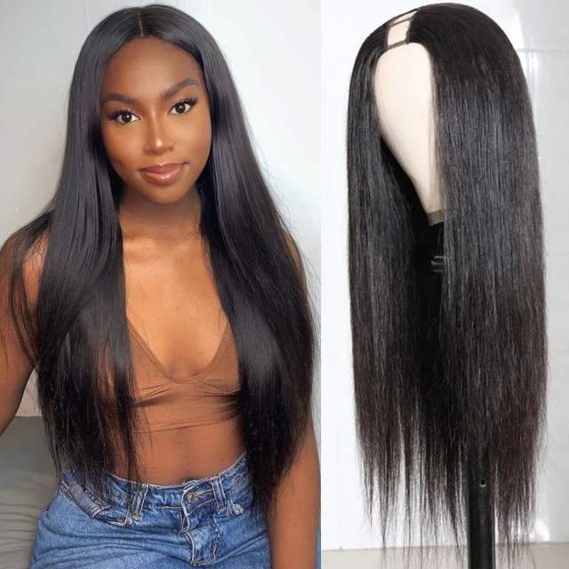 Laborhair Straight Human Hair U Part Wigs 150% Density Natural Color Wigs