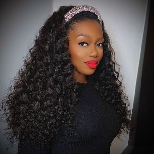 Laborhair Loose Deep Wave Headband Scarf Hair Wig Glueless Human Hair Wigs