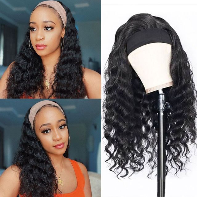 Laborhair Loose Deep Wave Headband Scarf Hair Wig Glueless Human Hair Wigs