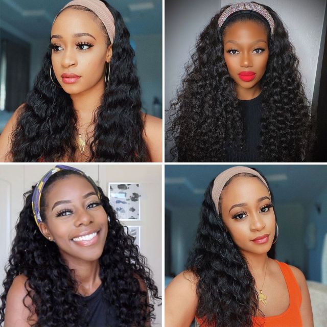 Laborhair Loose Deep Wave Headband Scarf Hair Wig Glueless Human Hair Wigs