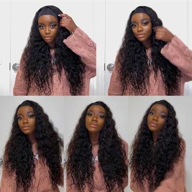 Laborhair Loose Deep Wave Headband Scarf Hair Wig Glueless Human Hair Wigs