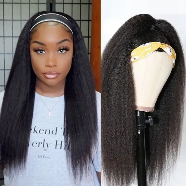 Laborhair Kinky Straight Wigs Headband Silk Wigs Yaki Human Hair Wigs on Headband