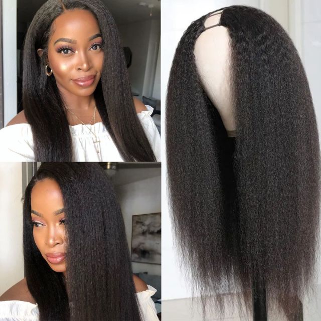 Laborhair Brazilian Kinky Straight Hair Wigs Human Hair Yaki U Part Wig 150% Density