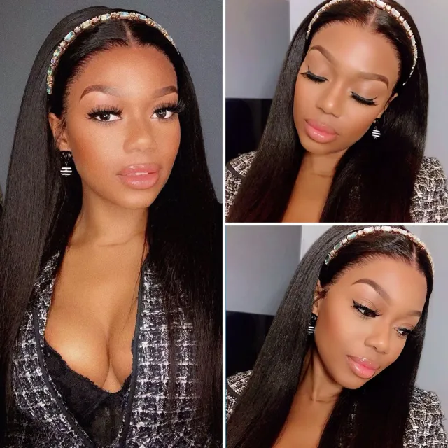 Laborhair Kinky Straight Wigs Headband Silk Wigs Yaki Human Hair Wigs on Headband