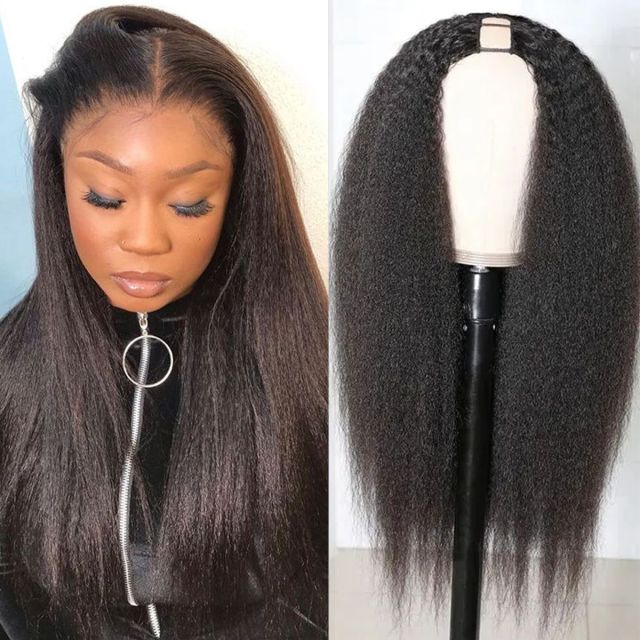 Laborhair Brazilian Kinky Straight Hair Wigs Human Hair Yaki U Part Wig 150% Density