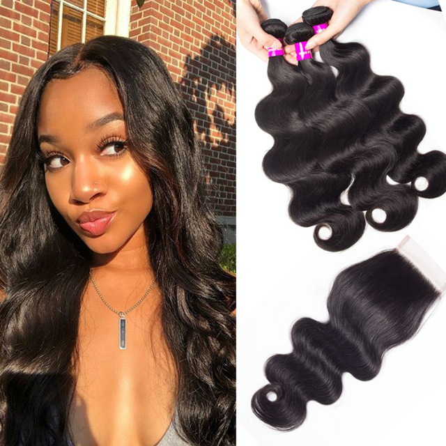 Brazilian Body Wave Hair 3 Bundles With Closure High Quality Brazilian Virgin Hair Wavy Human Hair Bundles With Closure