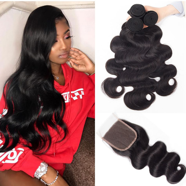 Malaysian Body Wave Hair 3 Bundles With Closure High Quality Malaysian Virgin Hair Wavy Human Hair Weave With Closure