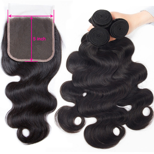 5×5 Lace Closure With Bundles Brazilian Body Wave Virgin Human Hair Deals