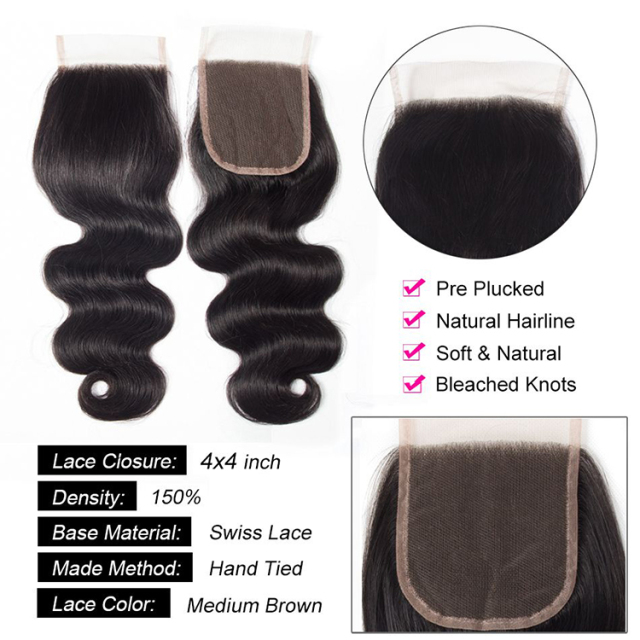 Malaysian Body Wave Hair 3 Bundles With Closure High Quality Malaysian Virgin Hair Wavy Human Hair Weave With Closure