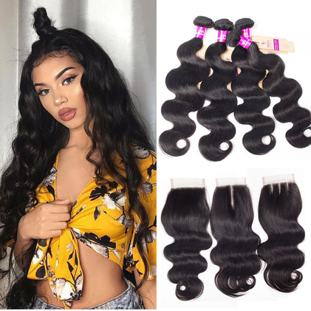 Brazilian Hair Body Wave 4 Bundles With Closure Human Hair High Quality Virgin Hair With Hight Density Closure