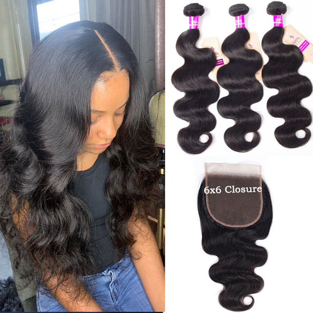 6×6 Lace Closure with Bundles Brazilian Body Wave Hair