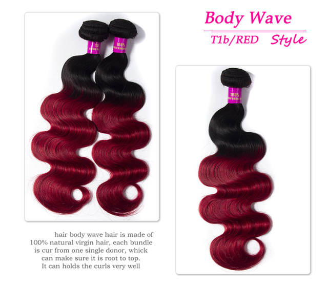 1B/Red Brazilian Body Wave 3 Bundles with Closure for Full Head Sale