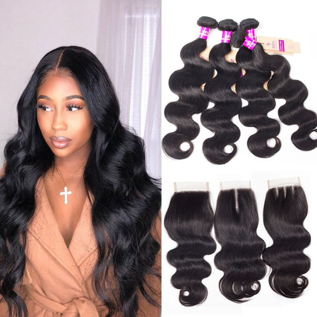 Peruvian Body Wave Hair 4 Bundles With Closure Deal High Quality Peruvian Virgin Hair Wavy Human Hair Bundles With Closure