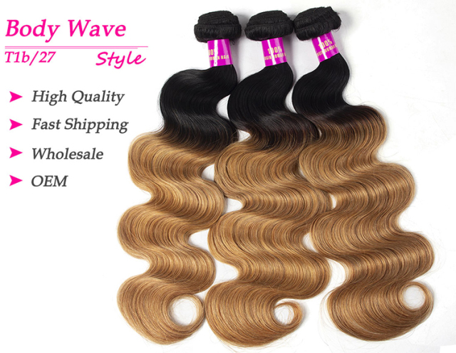 Ombre Color Hair 1B/27 Brazilian Body Wave 3/4 Bundles Best Hair