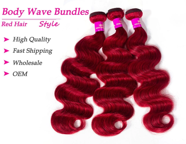 Red Human Hair Brazilian Body Wave 3 Bundles with Closure for Full Head Sale