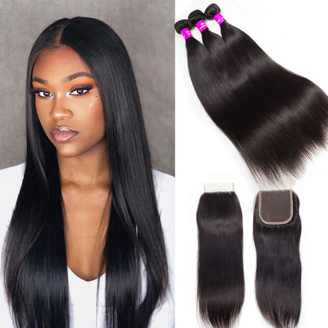 Labor Hair Malaysian Straight Human Hair 3 Bundles With Closure Mink Malaysian Virgin Hair Bundles Straight