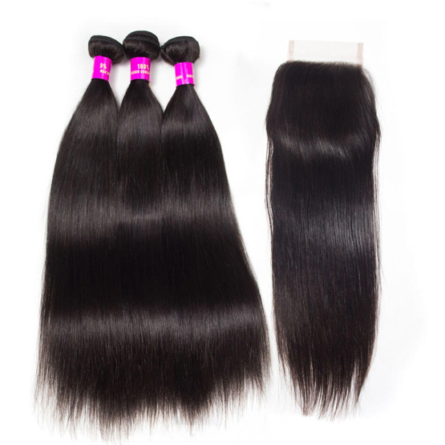 Laborhair Brazilian Straight Hair 4 Bundles With Closure Human Hair Bundles With Closure Hair Vendors