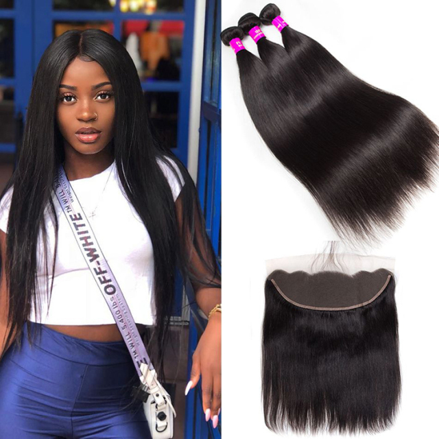 Lace Frontal Closure With Bundles Human Hair Vendors Brazilian Virgin Hair Straight With Frontal 100% Human Hair High Quality