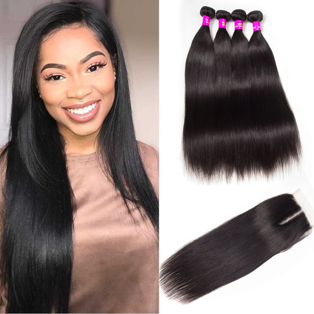 Malaysian Straight Hair 4 Bundles With Closure Tinashe Hair Malaysian Remy Human Hair Bundles With Closure